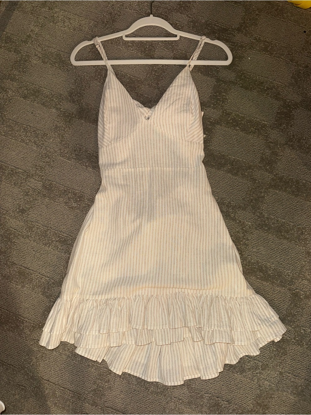 Striped Ruffle Hem Spaghetti Strap Dress - Cream & white